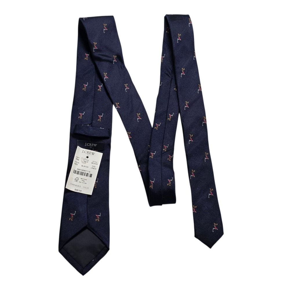 NWT J.CREW Golf Print Silk Necktie Navy Blue Men's Formal Novelty 3 x 58‎ Office